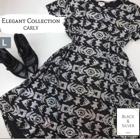 NEW•L•Black/Silver LuLaRoe Elegant Carly Swing Dress - Picture 3 of 15